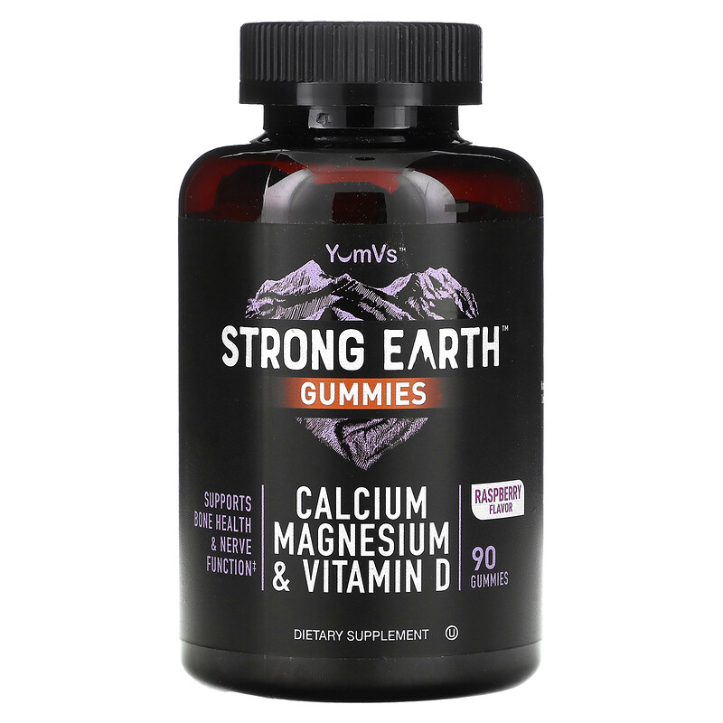 

YumVs, Strong Earth, жевательные мармеладки с кальцием, магнием и витамином D, малина, 90 жевательных таблеток