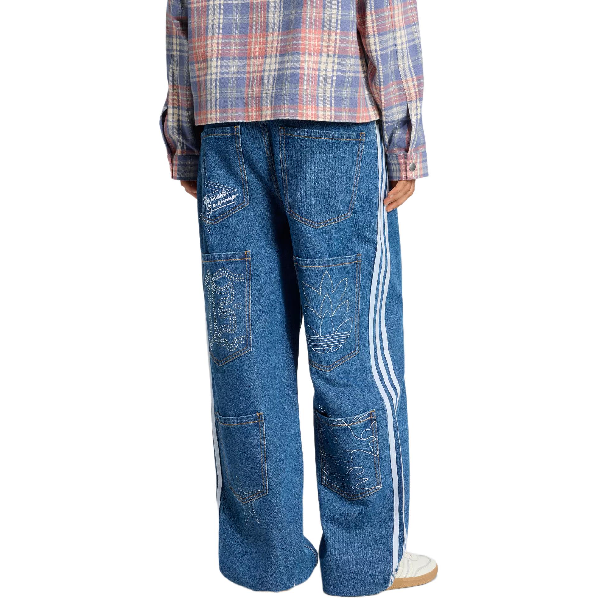Adidas полосатые джинсы wide leg Adidas Originals, темно-синий — фото 3