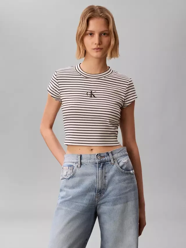 Укороченная футболка в полоску приталенного кроя Calvin Klein, Csw25S K004 3 Black — фото 2
