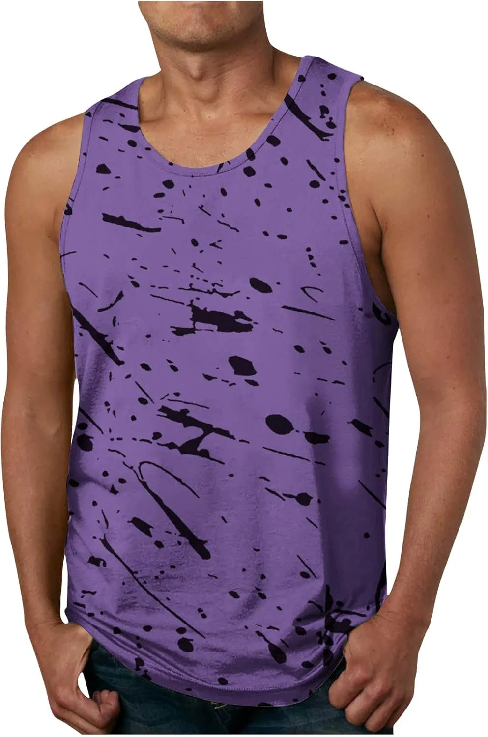 Generic Мужские футболки без рукавов больших размеров, майки с круглым вырезом, майки для летнего отдыха и пляжа, свободные повседневные наряды, #F03-Purple