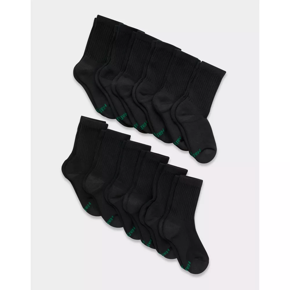 

Носки Hanes Boys' 12pk Cushioned Crew Athletic Socks, цвет Black