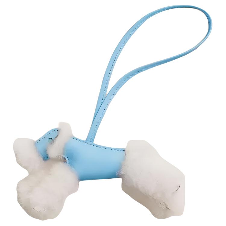 Hermès Budy Аксессуар для сумки из мериносовой шерсти с ягненком Milo Женский Natural & Sky Blue HERMES, Natural & синий
