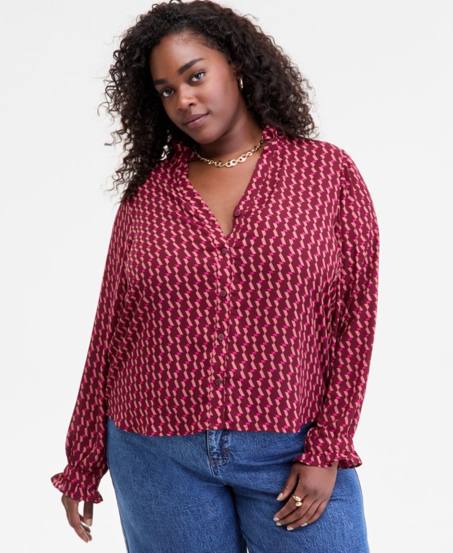 

Стильная блузка большого размера с оборками и разрезом на воротнике On 34th, Carriage Red Cm