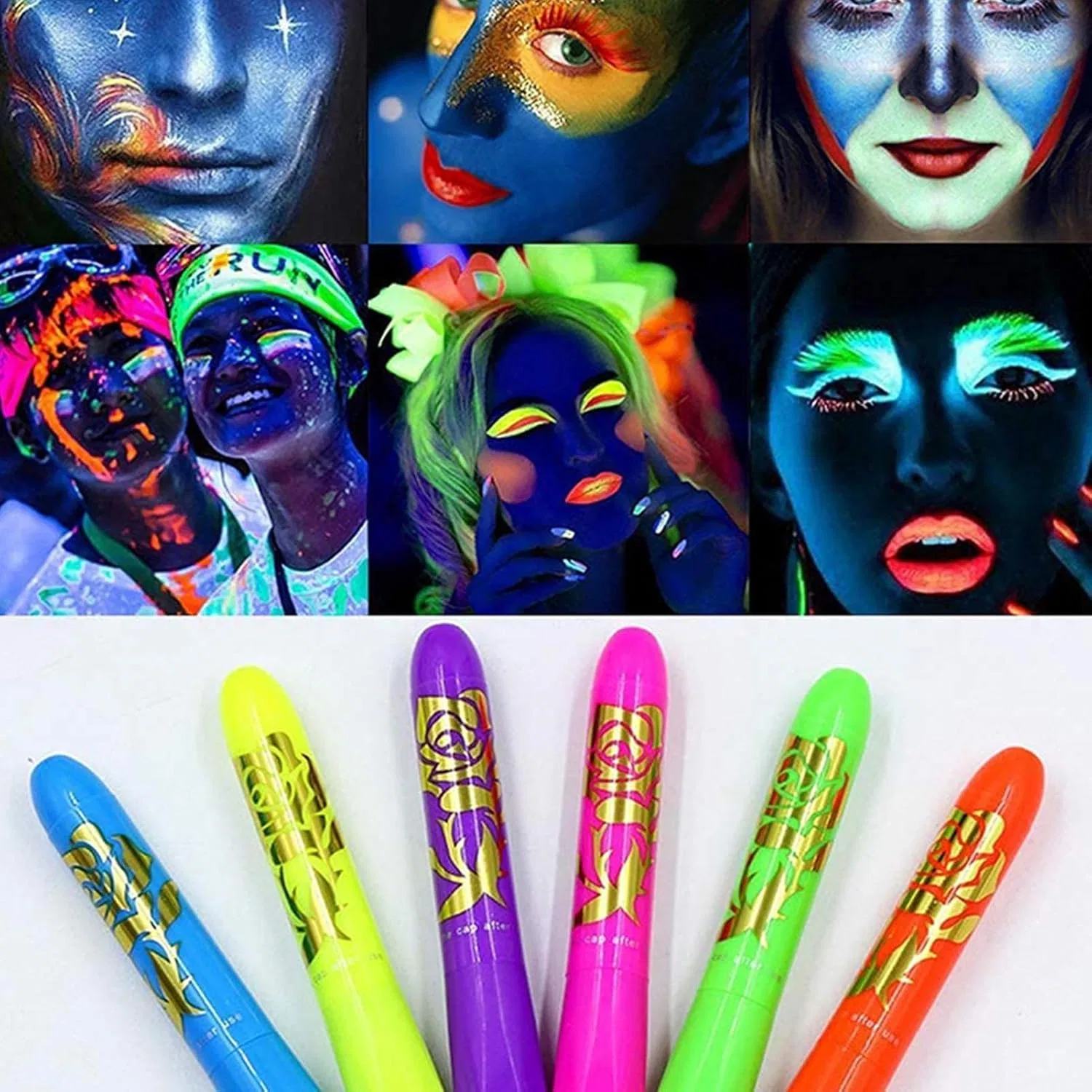 Набор для боди-арта 6 неоновых красок для лица, Glow, 6 цветов — фото 2