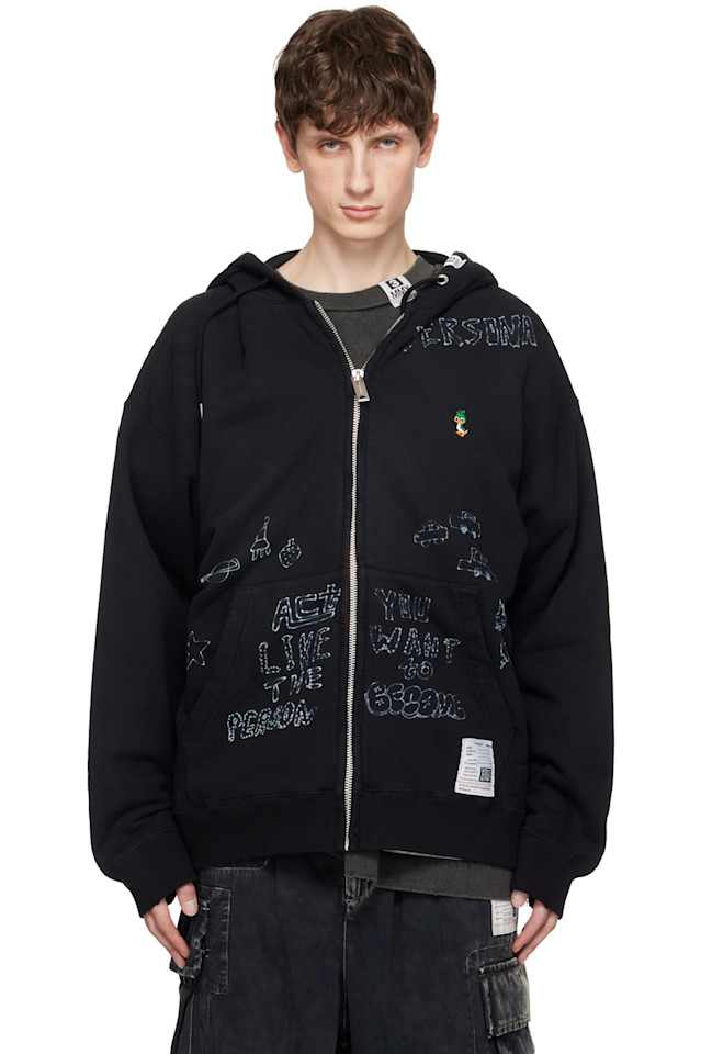 

Худи с принтом в стиле потертого граффити на молнии Maison Mihara Yasuhiro, черный