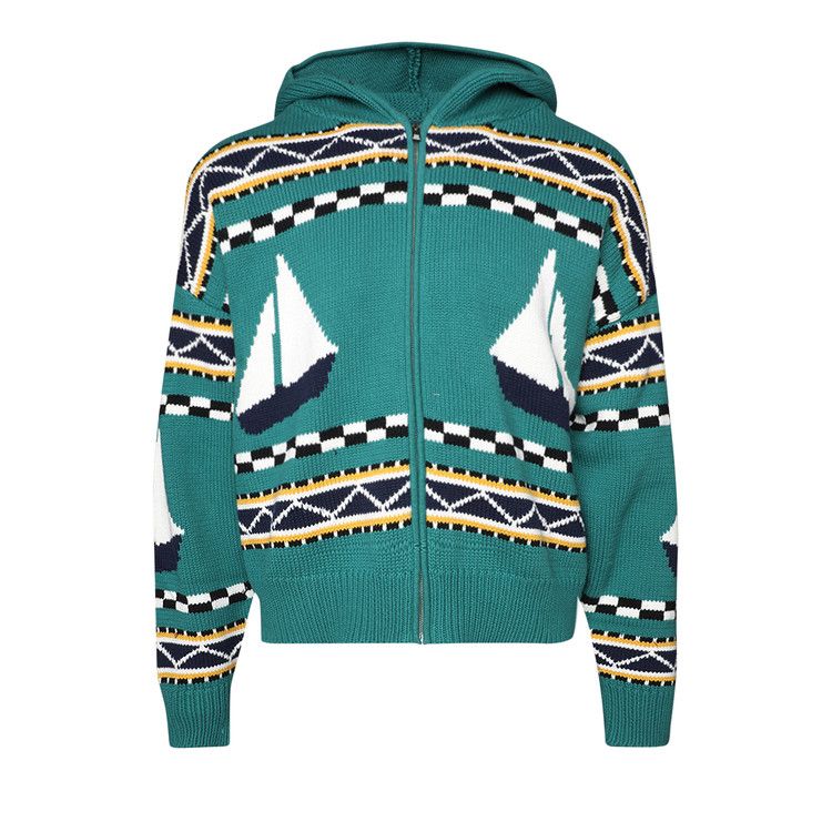 

Куртка Rhude Bateau Knit Zip-Up, Emerald/Creme/Navy