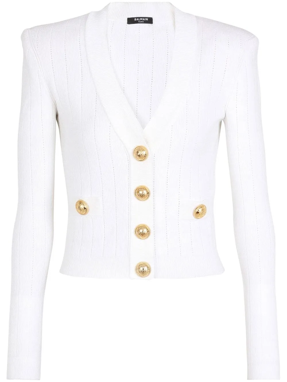 

Ажурный кардиган с V-образным вырезом BALMAIN, белый
