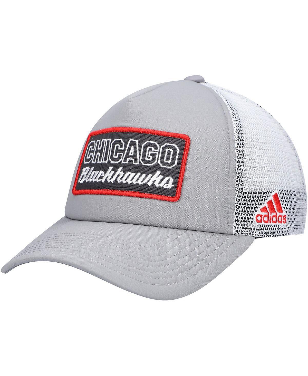 

Мужская серо-белая кепка из пеноматериала Chicago Blackhawks в раздевалке Trucker Snapback adidas