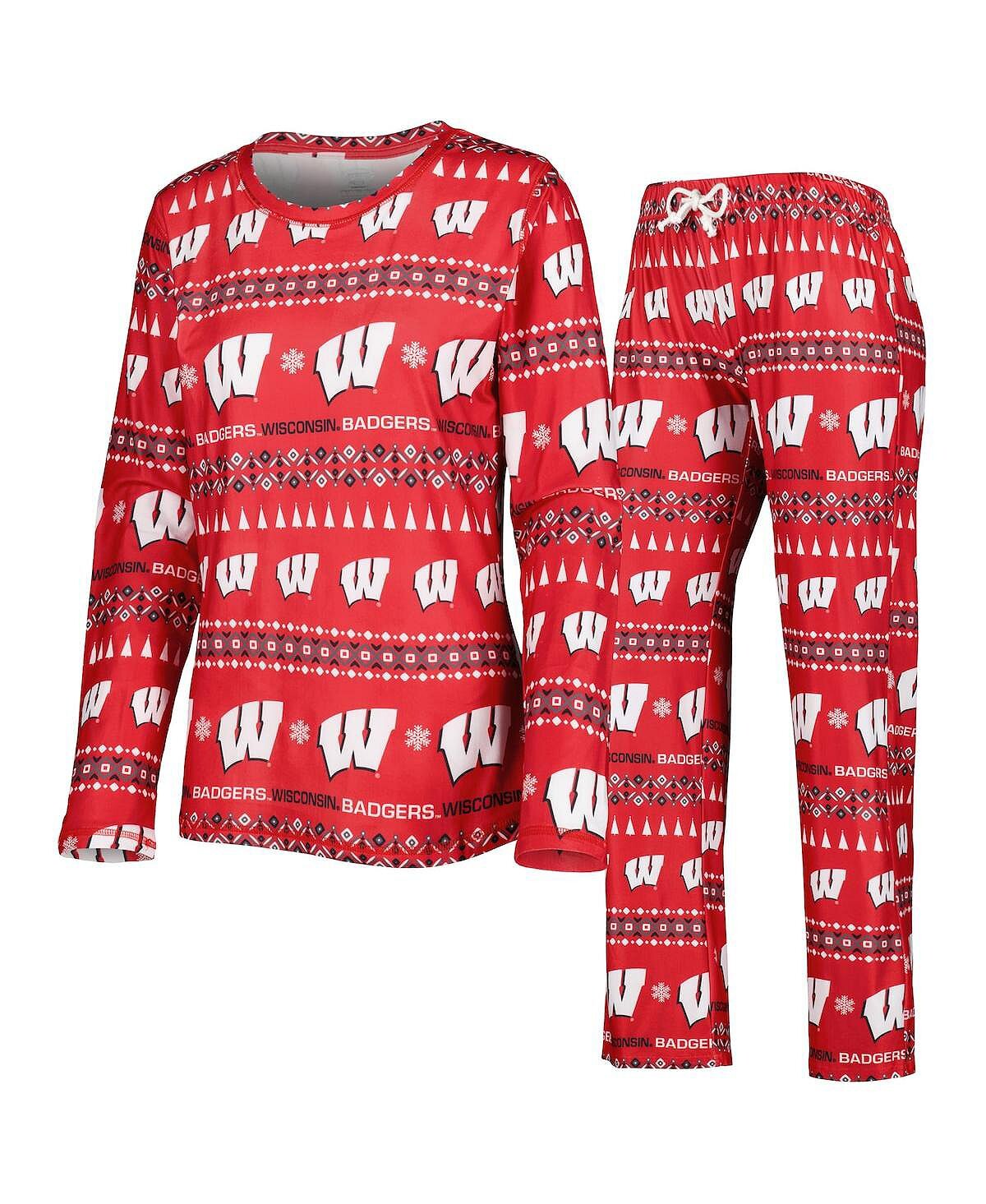 

Женский комплект для сна с футболкой и брюками с длинными рукавами Red Wisconsin Badgers Flurry Ugly Concepts Sport, красный