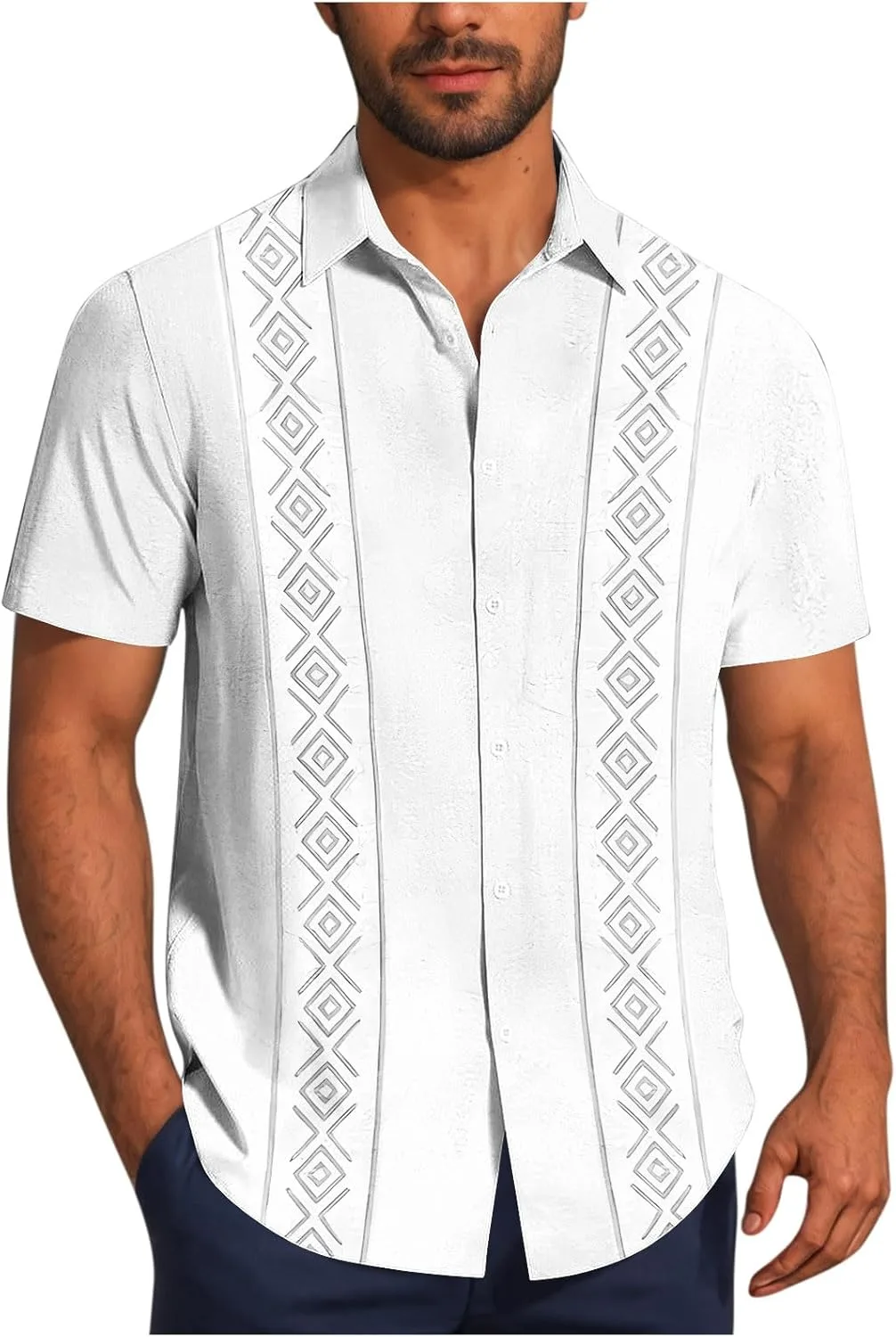 

Мужская футболка с коротким рукавом и высоким воротником в цветочном принте