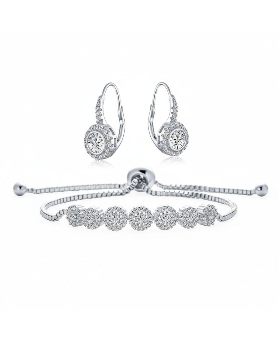 

Браслет-боло в виде розы с кубическим цирконием (CZ), регулируемый по длине, и серьги-подвески в виде розочки с застежкой-рычагом Bling Jewelry, Silver set