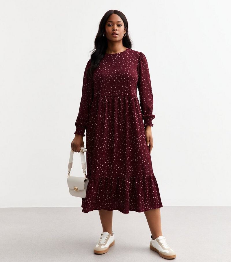 

Красное трикотажное платье миди с принтом Curves New Look, красный