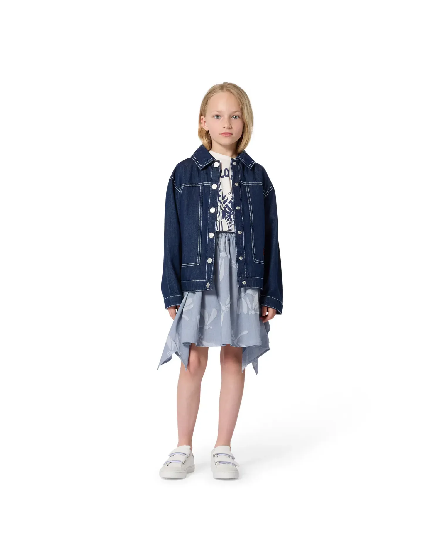 Детская унисекс футболка с французским рукавом с крупным принтом из хлопка Kenzo Kids, белый — фото 2