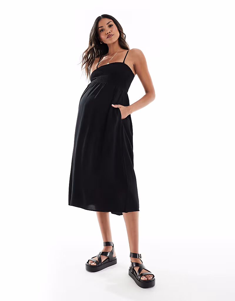 

Платье-комбинезон на бретельках Vero Moda Maternity Easy черного цвета с присборенной юбкой