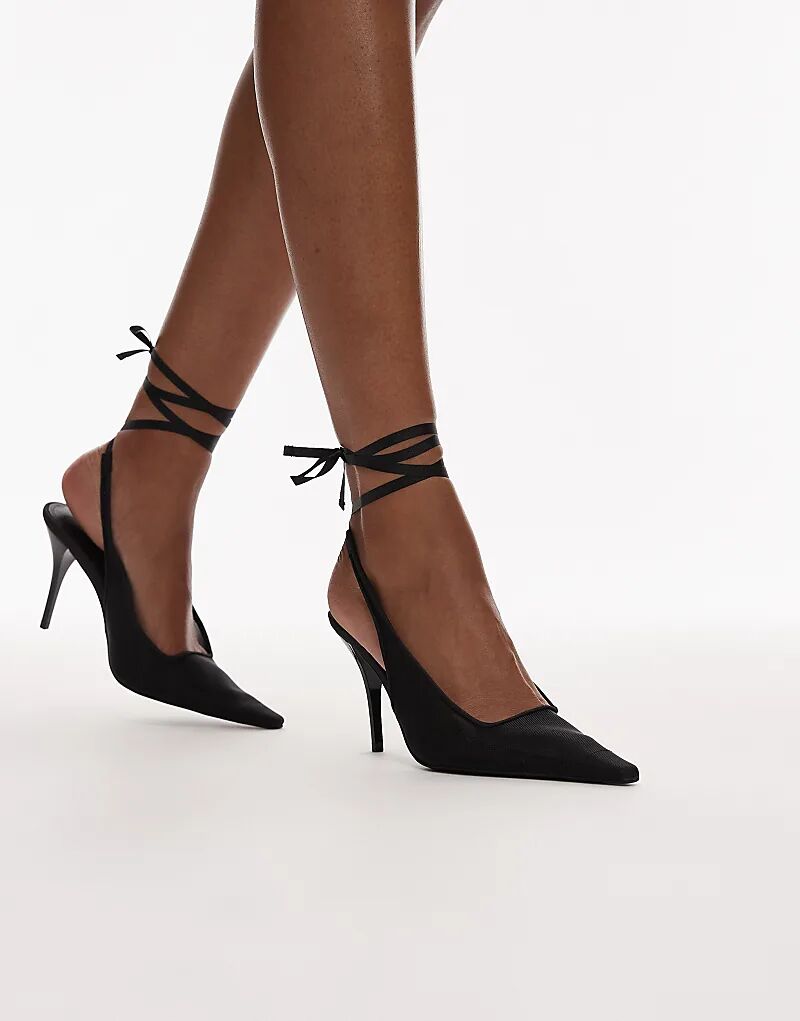 Туфли Pascha с завязками на высоком каблуке из черной сетки от ASOS DESIGN