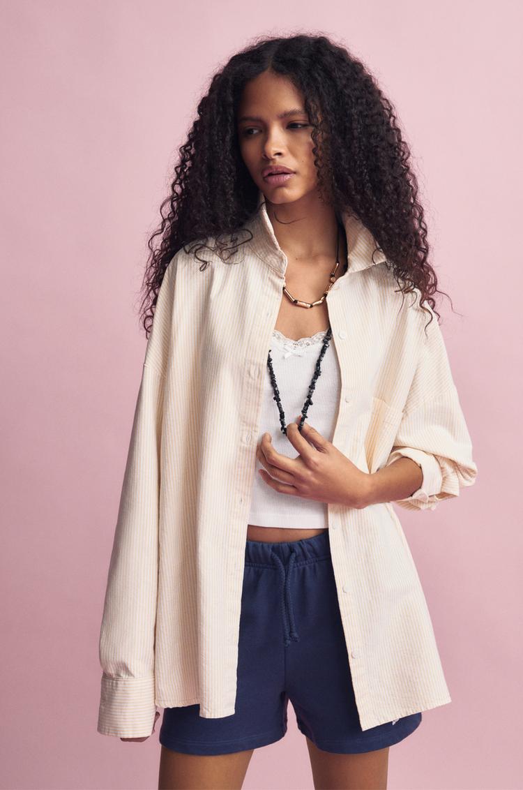 

Полосатая рубашка с карманом Pull And Bear, желтый