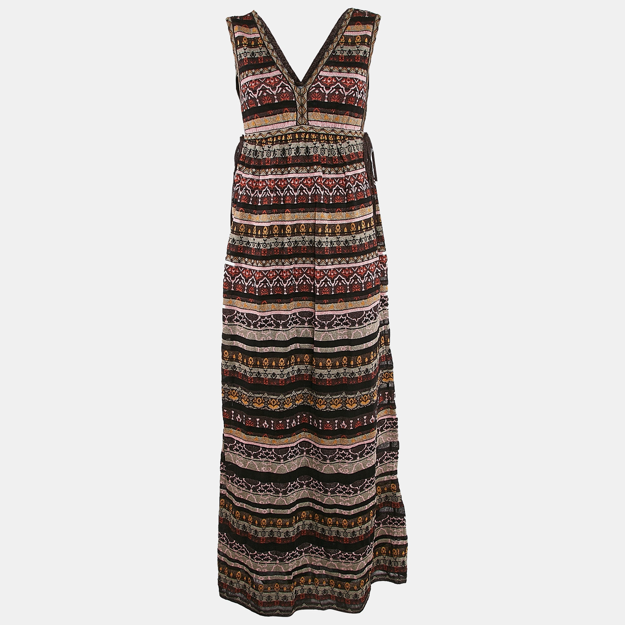 

M Missoni Платье-макси без рукавов Missoni в черно-розовую полоску из люрекса