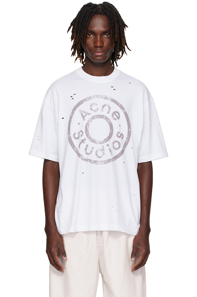 

Acne Studios Белая футболка с эффектом потертости