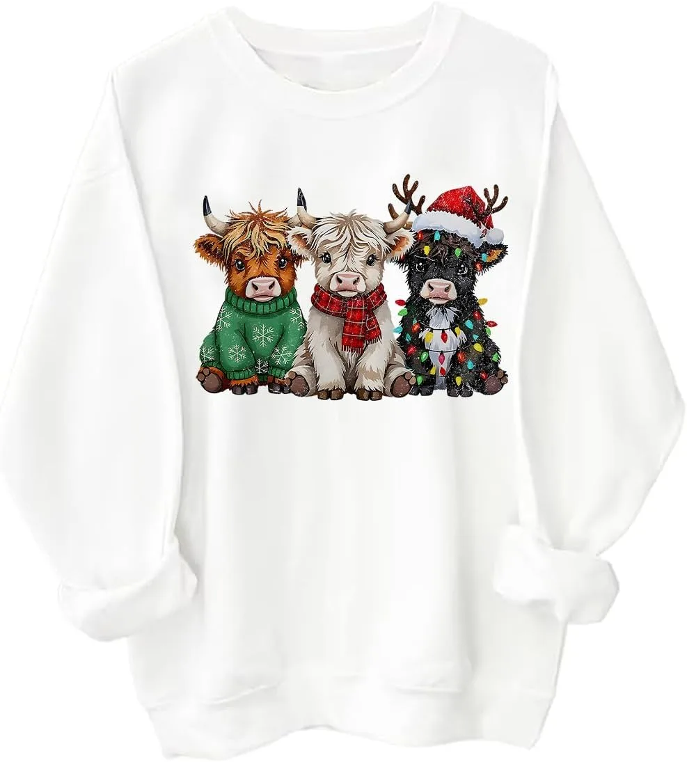 

Свитшот с рождественской коровой Highland Cow