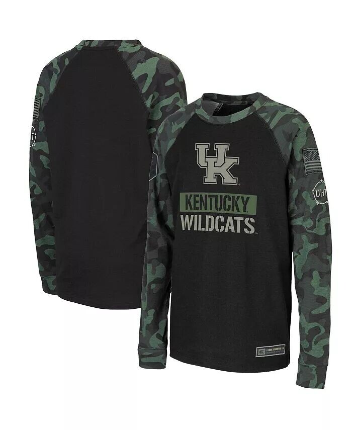 

Футболка с длинным рукавом реглан Big Boys Black, Camo Kentucky Wildcats OHT в стиле милитари Colosseum