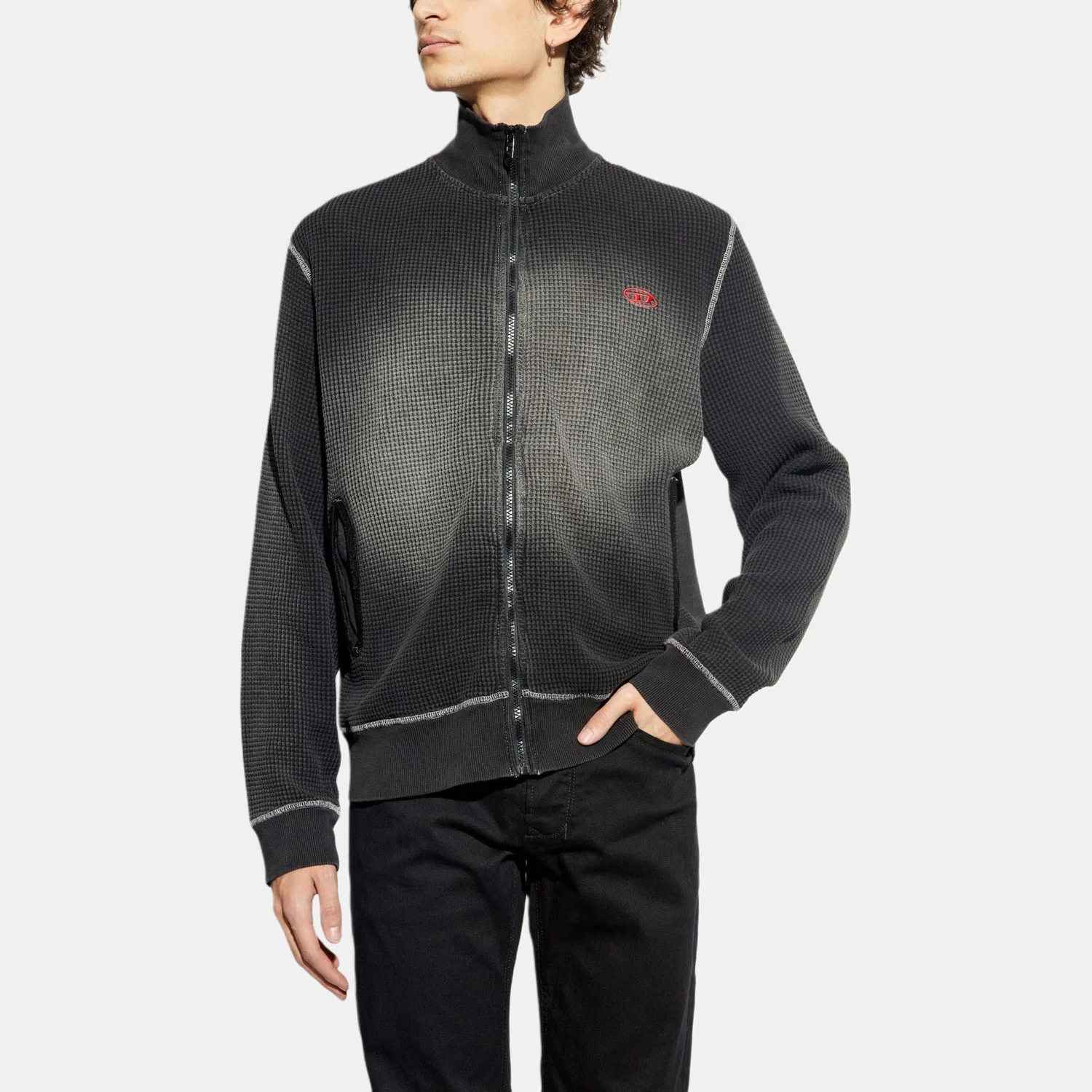 Толстовка S Wafy Zip Faded Effect DIESEL, Black — фото 4