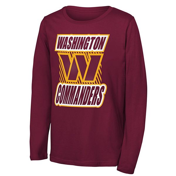 

Футболка с длинным рукавом youth burgundy washington commanders never settle Outerstuff