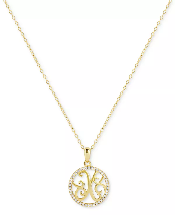 

Ожерелье с подвеской в виде монограммы из кубических цирконий паве длиной 18 дюймов из 18-каратного золота на основе стерлингового серебра, созданное для Macy's. Giani Bernini, gold