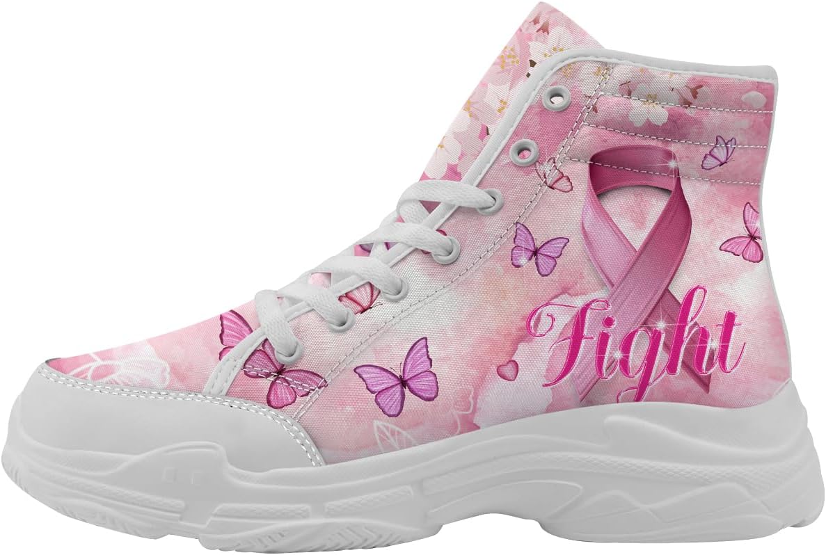 

Кроссовки Quorax для женщин с осведомленностью о раке груди, высокие на шнуровке, из хлопка, подарок для нее и для него, розовый