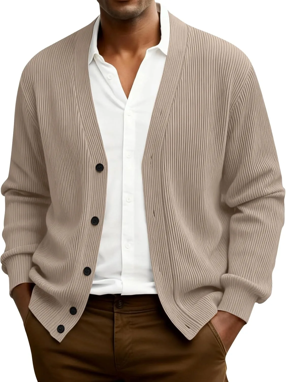 

Мужской кардиган Casual Button Up Plus Size, теплый вязаный с длинными рукавами и карманами