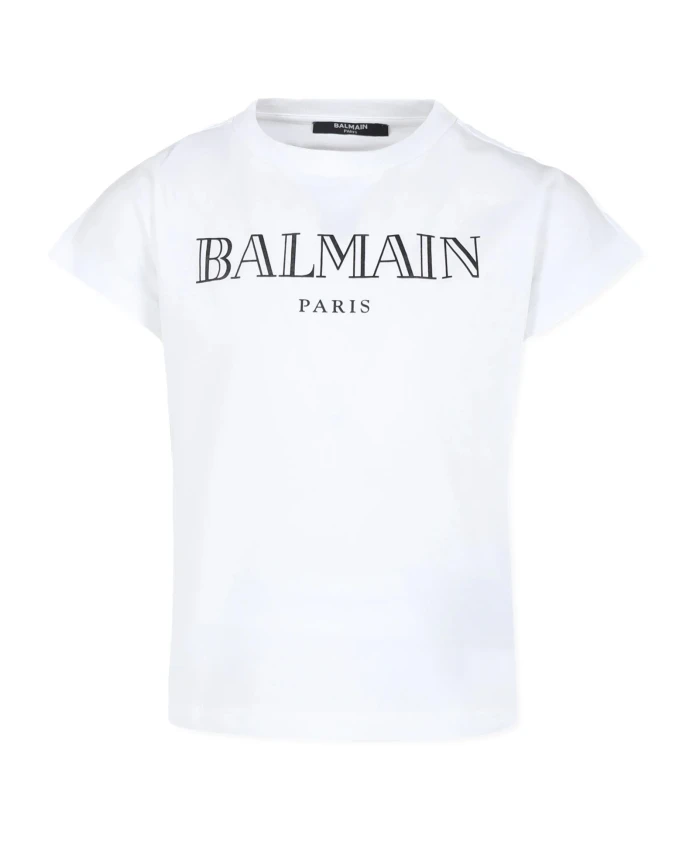 

Футболка в рубчик с короткими рукавами из органического хлопка Balmain, белый