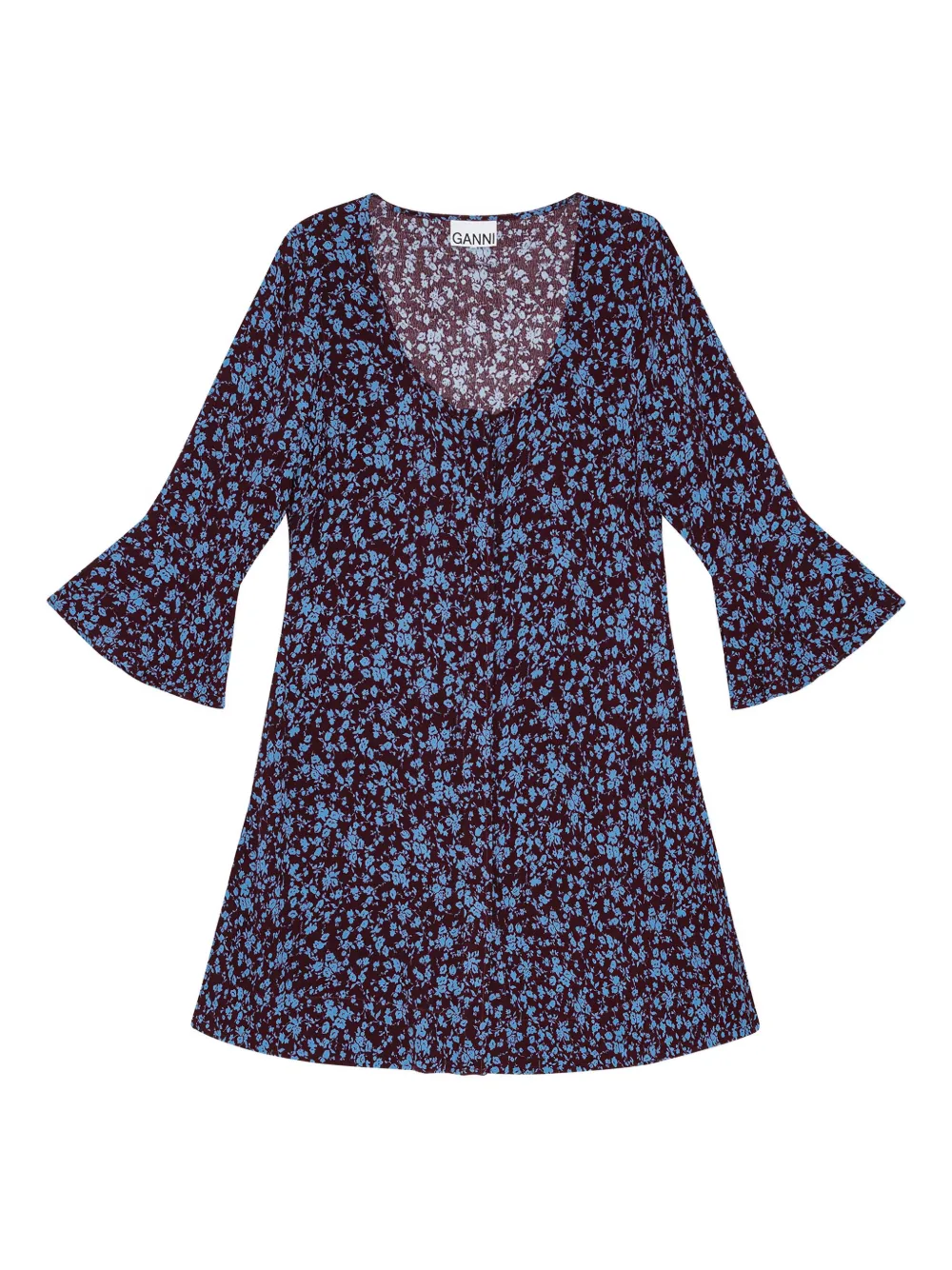 

Платье с рукавами колокол и цветочным принтом Ganni, фиолетовый