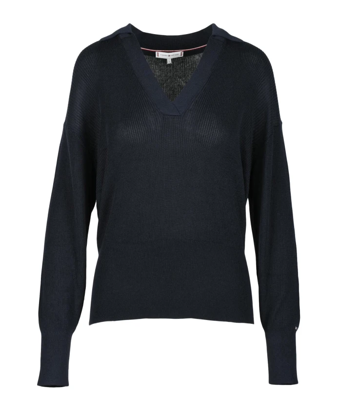 

Вязаный свитер из смесовой шелковой ткани Tommy Hilfiger, синий