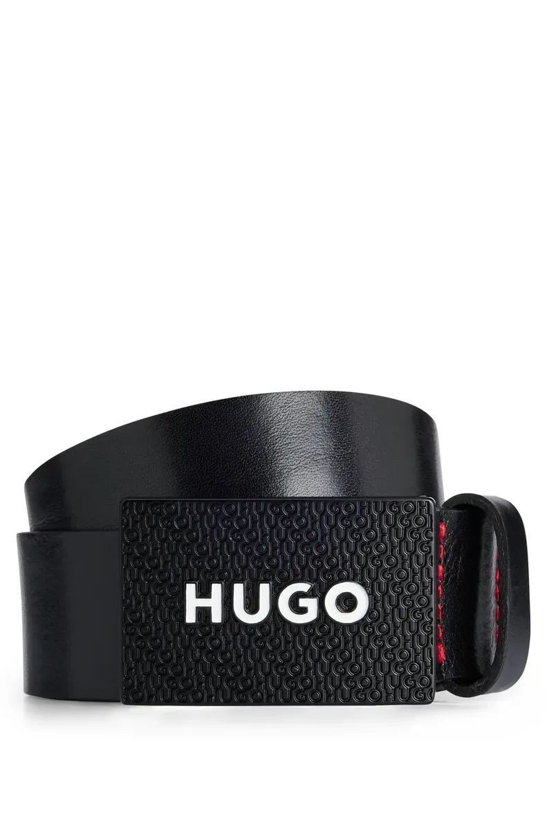 

Кожаный ремень HUGO "Gilao-Z_Sz35" с надписью-логотипом на застежке, черный