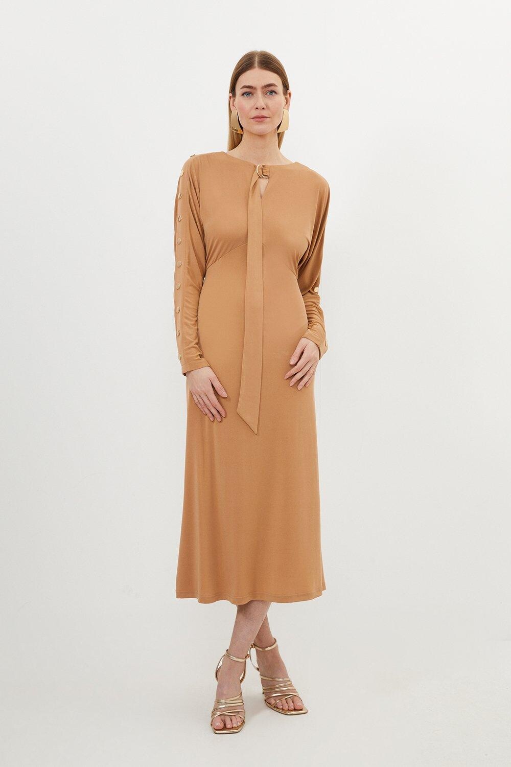 

Платье миди из крепа с завязками и завязками Keyhole Karen Millen, коричневый