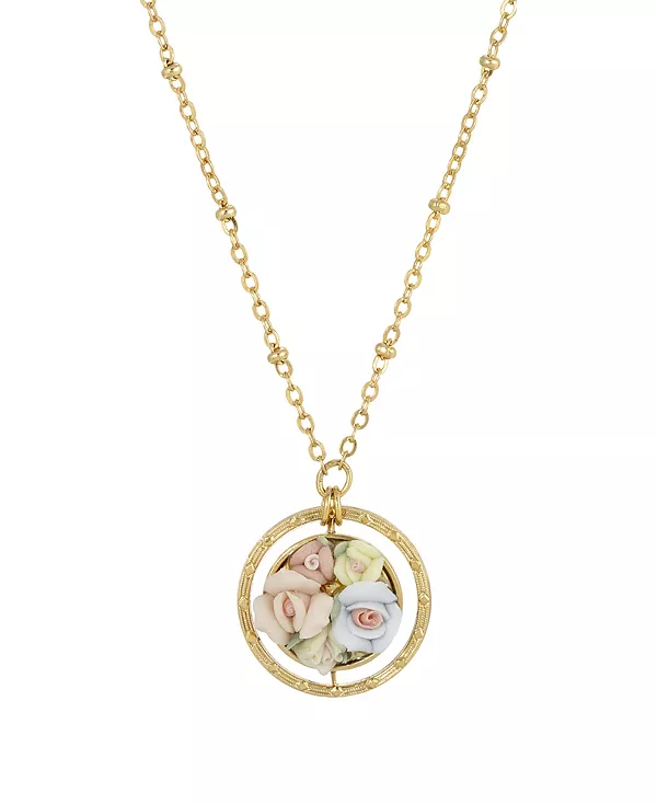 

Женское круглое ожерелье из желтого фарфора золотистого оттенка с цветком 2028, pink