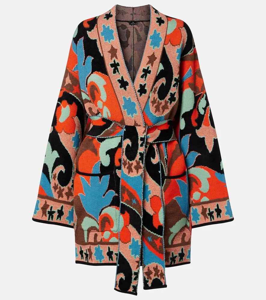 Кардиган-накидка из жаккардовой шерстяной смеси Etro, мультиколор
