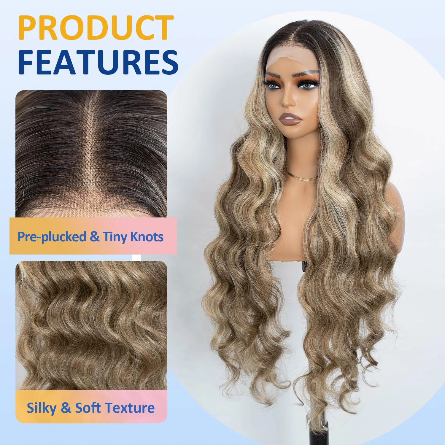 Длинный волнистый парик с фронтальной шнуровкой «Brown Highlight» от STYLE ICON Style Icon, #4/10/23B/613C — фото 3