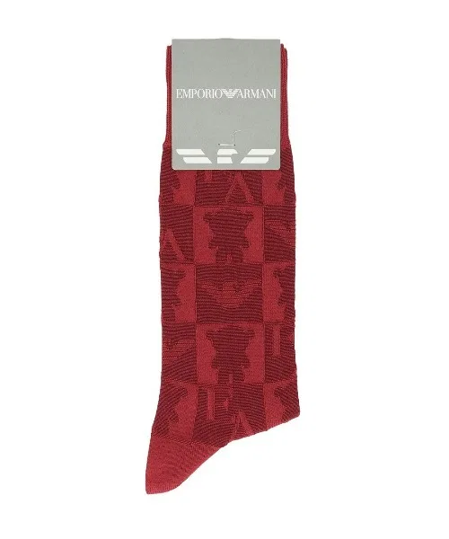 Носки EMPORIO ARMANI с рисунком медведя и логотипом, хлопковые, красные