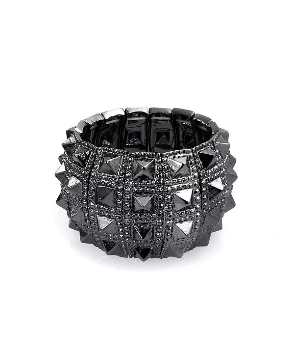 

Черно-Серый готический байкерский браслет-растяжка - широкая манжета в стиле панк-рок Bling Jewelry, black