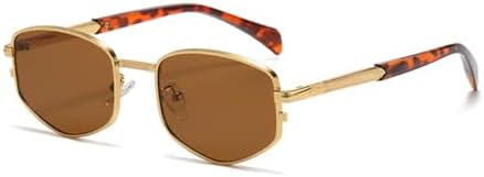 

Солнцезащитные очки в ретро-стиле с металлической оправой 2027 года для женщин, ромбовидные, маленькие, мужские, с защитой от ультрафиолета UV400 MTZJH, Gold With Brown