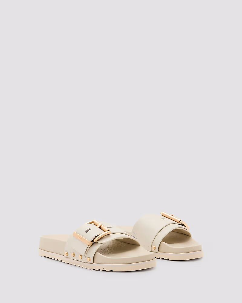 Шлепанцы AllSaints Ellie из кожи с заклепками в мелово-белом цвете — фото 4
