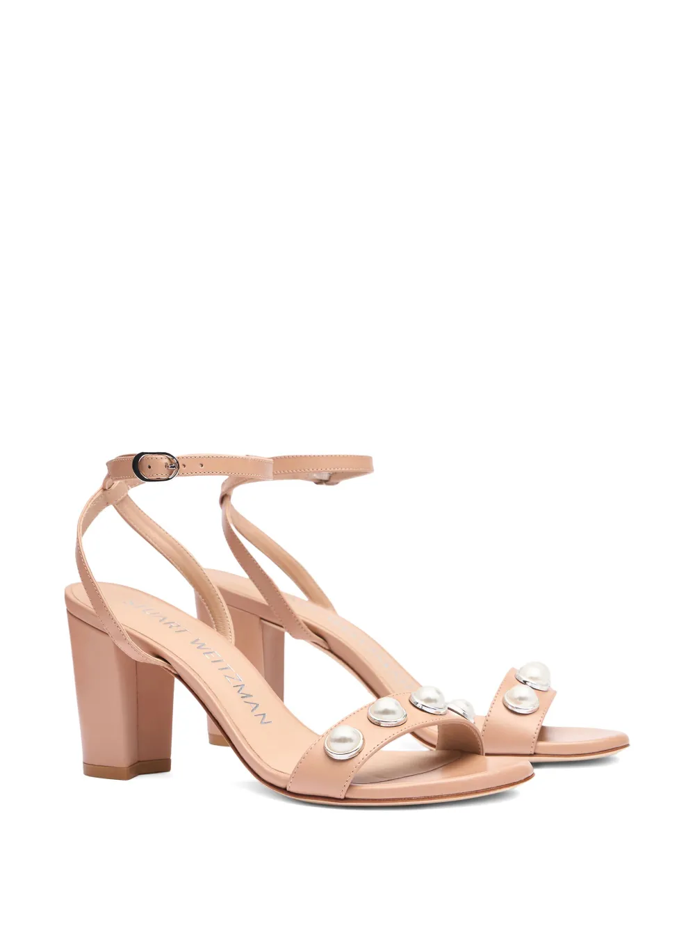 Босоножки Nearlybare Portia с жемчужной отделкой, каблук 80 мм Stuart Weitzman, нейтральный — фото 2