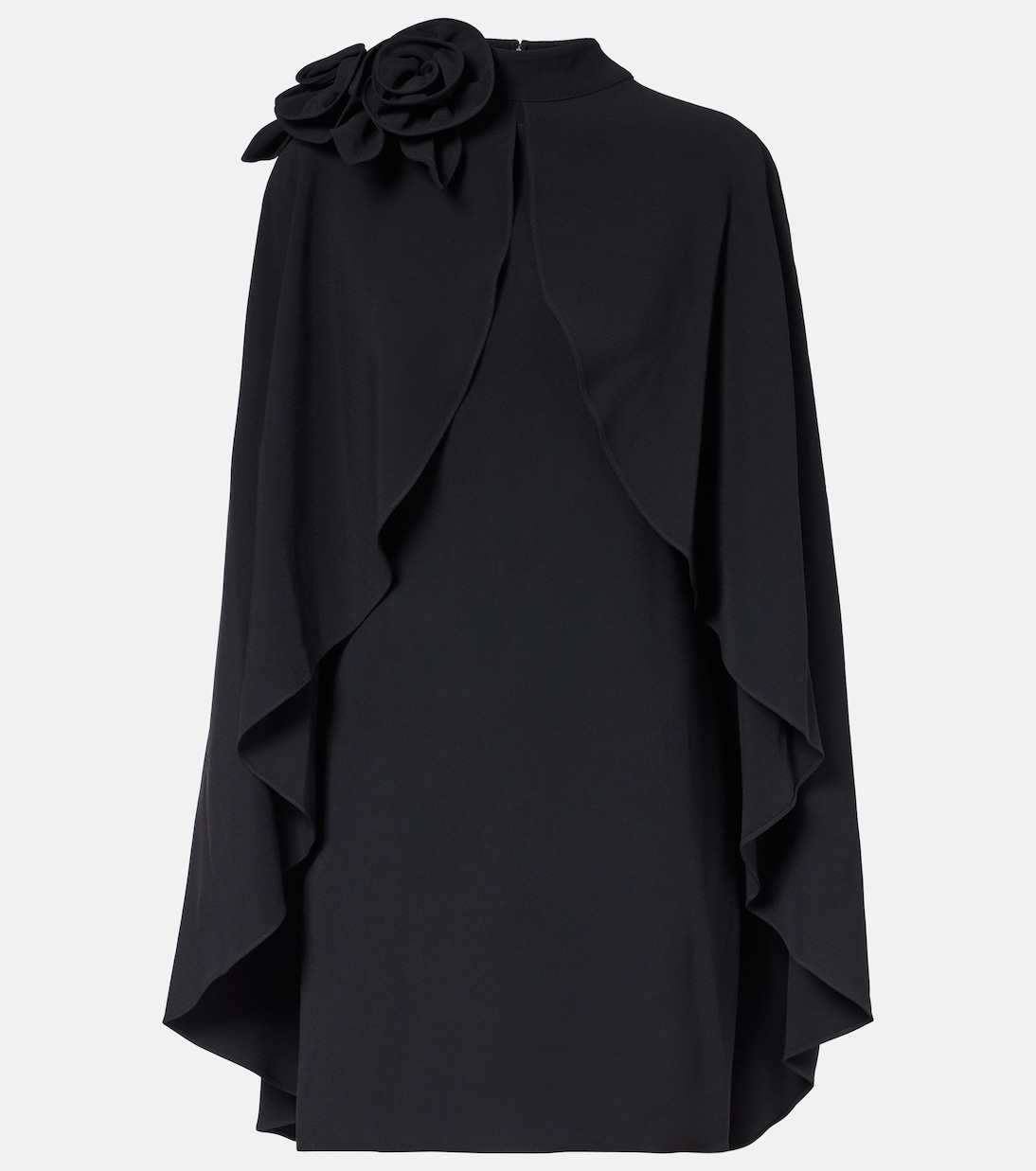 

Мини-платье из кади с цветочной аппликацией и оборками Elie Saab, черный