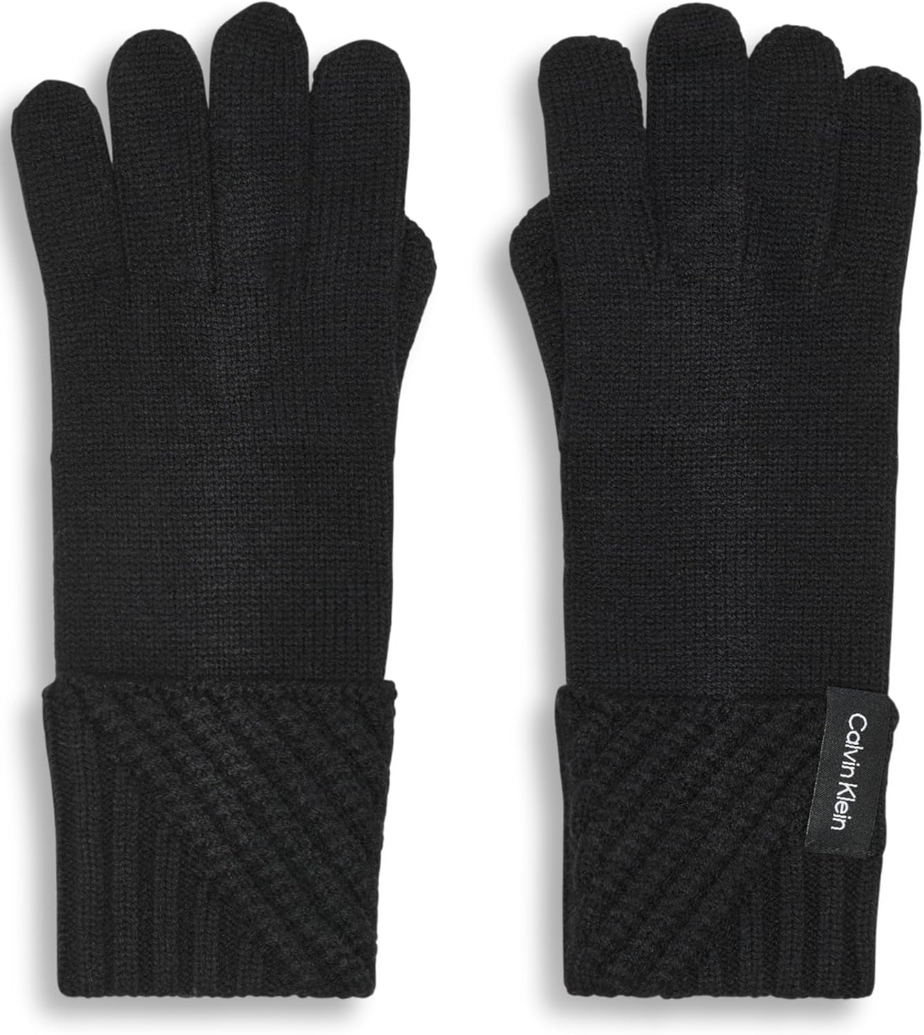 

Женские зимние перчатки Calvin Klein с диагональной резинкой, Black