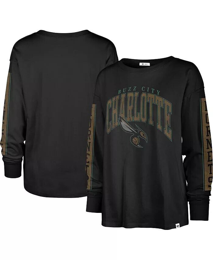 

Женская черная рваная футболка Charlotte Hornets City Edition SOA с длинным рукавом '47 Brand