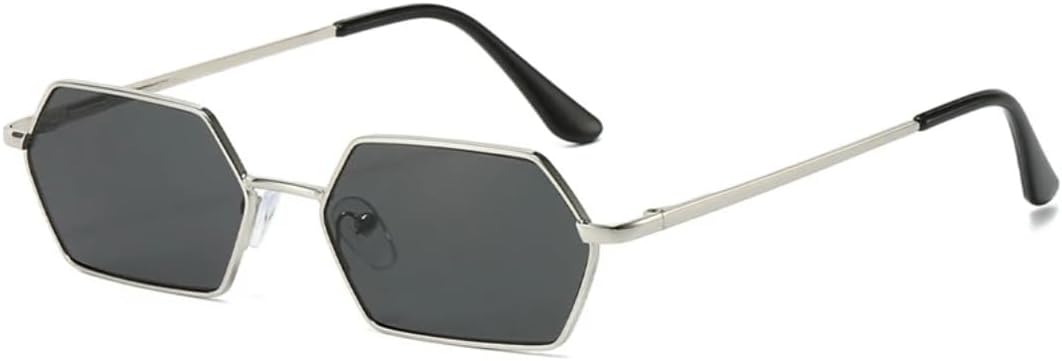 

Маленькие панк-солнцезащитные очки для женщин и мужчин в винтажном стиле, шестиугольная металлическая оправа, роскошные женские очки с защитой от УФ-излучения UV400 VFDHN, Silver Gray