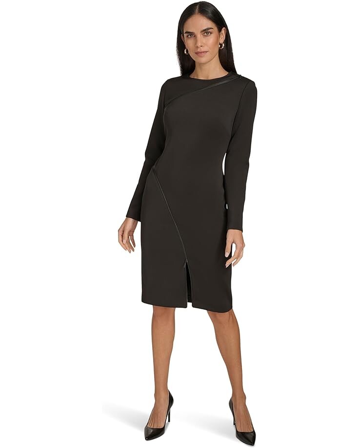 

Платье Calvin Klein Scuba Long Sleeve Zipper Detail Sheath, черный