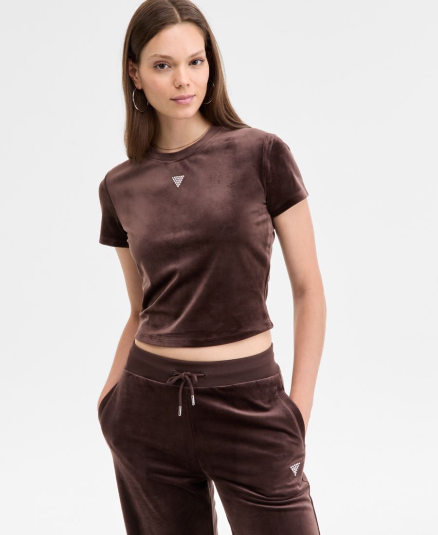 

Женская велюровая футболка с коротким рукавом в классическом стиле от Couture GUESS, Regal Brown