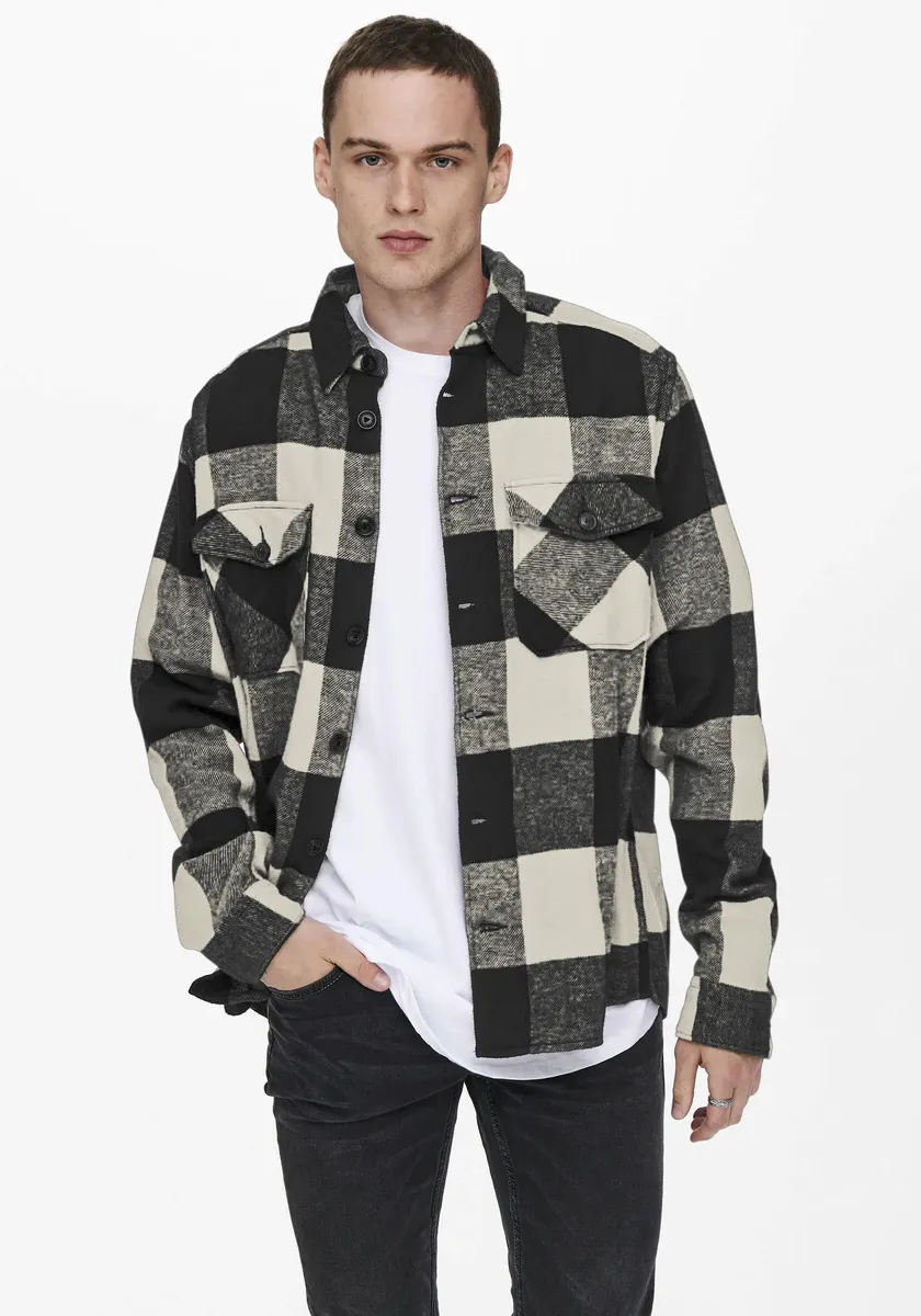 

Рубашка в клетку ONLY & SONS "MILO LIFE CHECK OVERSHIRT", черный