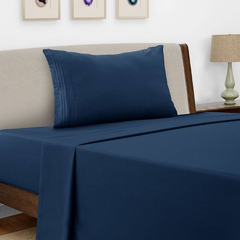 

Коллекция Lux Decor, 4 шт., однотонные простыни, роскошные простыни с глубокими карманами и наволочками с вышивкой LDC Lux Decor Collection, цвет Navy Blue